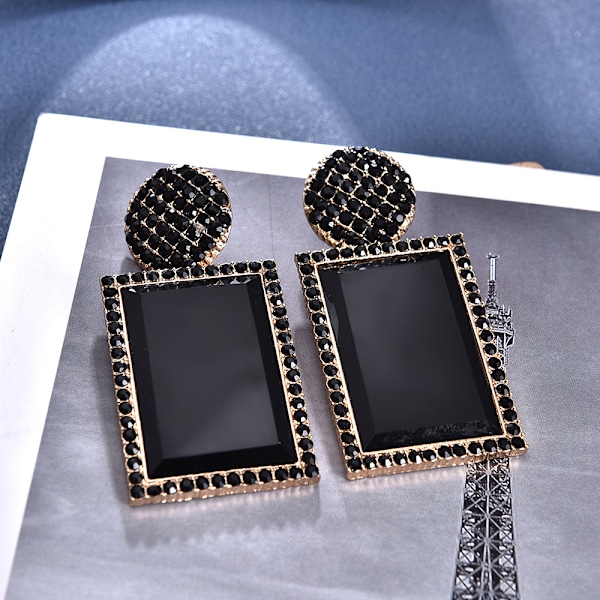 Acrylic Geometric Statement Earrings Stone Crystal Drop Earring Dangle Jewelry For Women Black Square