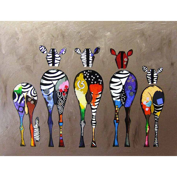 Zebra Herd Colorful Rears Street Art Canvas, ei sisällä kehystä 40x50cm