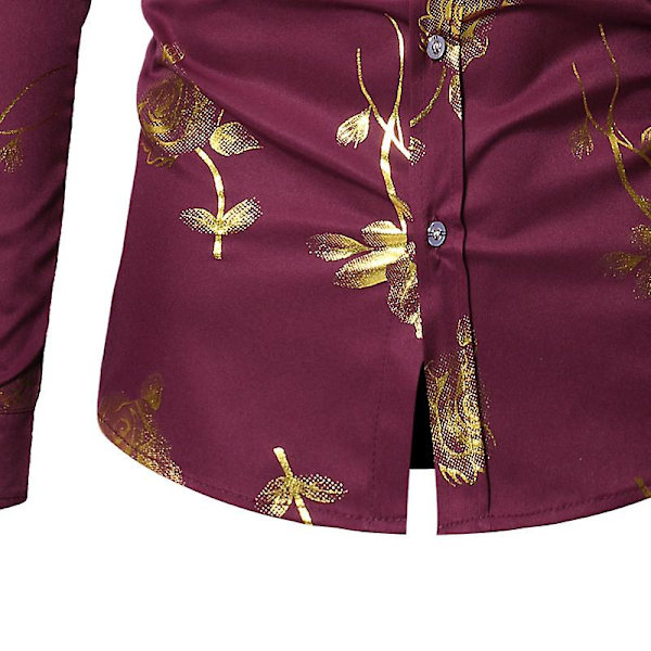 Herre Rose Folie Stempling Langærmet Skjorte-2XL