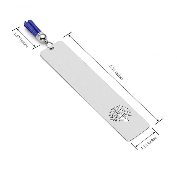 2 kpl Personoituja Mukautettuja Inspiroivia Lahja Ruostumattomasta Teräksestä Kirjanmerkkejä 30x140mm Ontto Elämänpuu Koiranmerkki Sinisellä Tupsulla