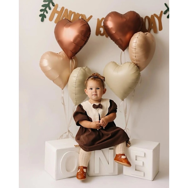 Brun Hjerteballon, 10 stk Boho Brun Folie Hjerteballon, 18 tommer Chokolade Khaki Helium Polyester Folie Ballon til Valentinsdag, Forlovelse, Fødselsdag, B