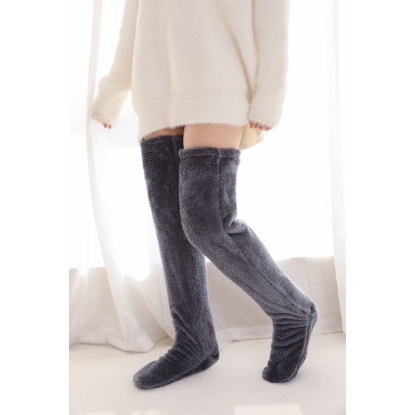 Dame Overknees Fuzzy Sokker Slippers Strømper Vinter Fluffy Lårhøye Bevarmere Plysj Sovesokker