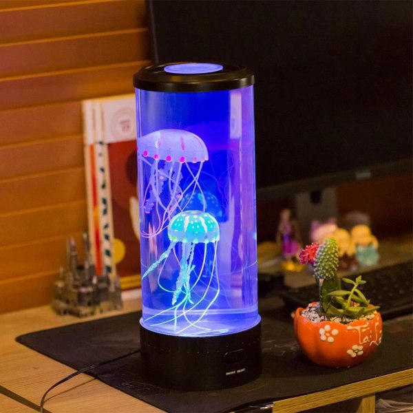 Flerfärgad LED-manet Lava-lampa, USB laddningsnattlampa, Round Desk La