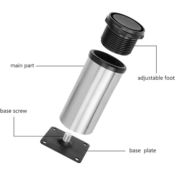 Møbelben i Rustfrit Stål Justerbare Metalben til Skrivebord Bord Hjem DIY Projekter TV-Stativ Kontor Sofa Stol Skab Sæt af 4 (5cm)
