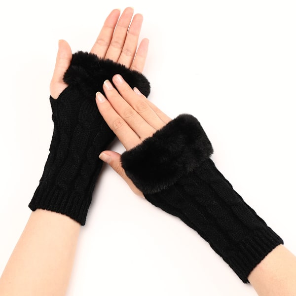 Fingerløse Handsker Varmer, 4 Par Kashmir Hårblød Plys Wrist Termiske Handsker med Tommelhul Fingerløse Varme Handsker til Kvinder Piger, Varme Strikket Glov