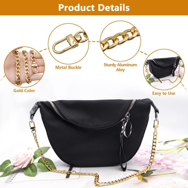 4 kappaletta eri kokoa rautaa korvaavat litteät ketjut rautaa, metalliketjuhihna DIY-laukkuun käsilaukkuun olkalaukkuun crossbody-laukkuun kytkimeen