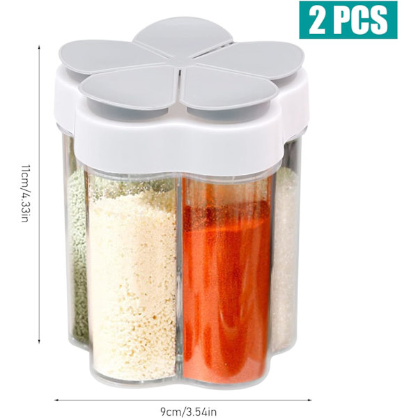 2-pack 5-i-1 Plastkryddburkar, Transparenta Kryddbehållare med 5 Fack, Kryddburkar för Kryddor, Örter, Salt, Peppar, Grill, Picknick, Resa, Camping, Kök