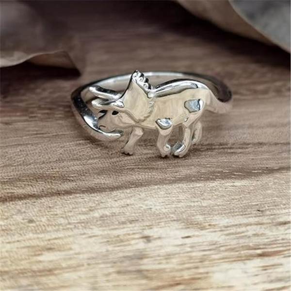 4 stk. søde dinosaur Tyrannosaurus Triceratops ring sæt 14K sølv