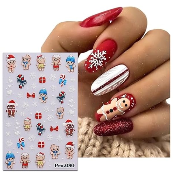 6 ark Christmas Nail Art Stickers Dekaler Självhäftande Söt Santa Snowfl