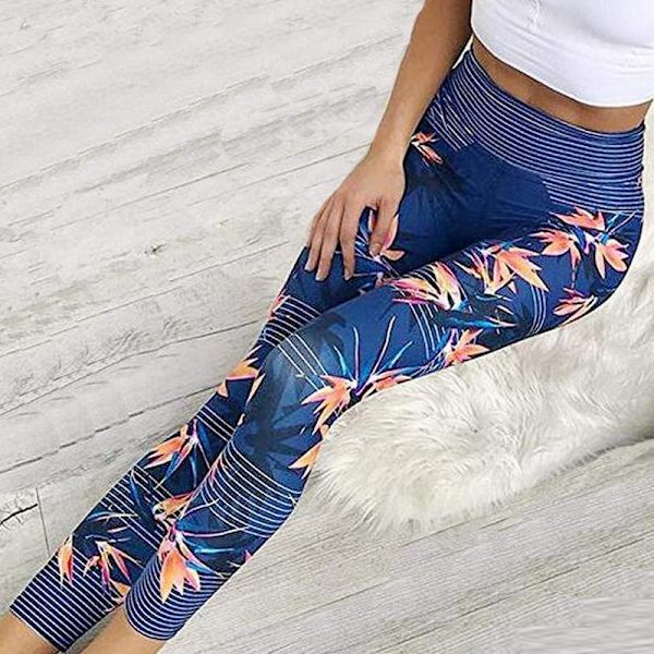 Yoga byxor dam fitness sport leggings randiga tryck elastiska gym workout