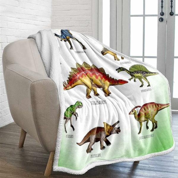 Reversibel dinosaur fleece tæppe dinosaur kaste tæppe til børn voksen drenge tegneserie tæppe til seng og sofa 150X200cm