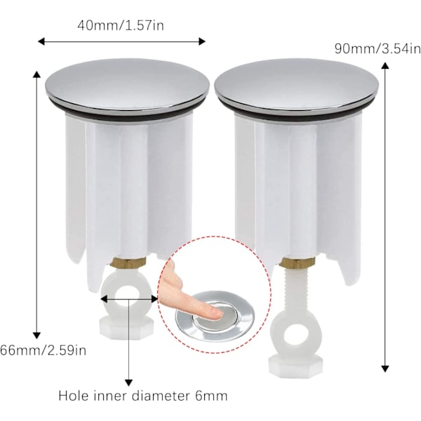 Universaali Allas Tulppa, 40mm Pop-Up Tulppa Vaihto Drain Plug, Säädettävä Korkeus, Valmistettu Messinki, Kumi, Muovi, Ruostumaton ja Tiiviste