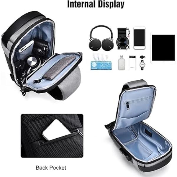 Stöldskydd Bröstväska Crossbody Väska Män Kvinnor Vandring Messenger Väska med USB Axelväska Satchel kompatibel Resor Sport Crossbody Cykling Motorcykel