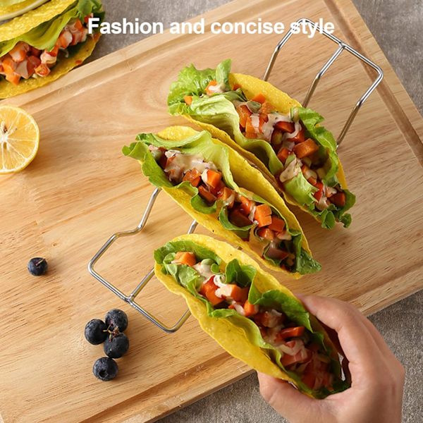 Taco-holdere, sett med 3, taco-stativ i rustfritt stål, taco-brett for taco-tilbehør, holder 4 tacoer hver, ovnsikker for baking, oppvaskmaskin- og grillsikker