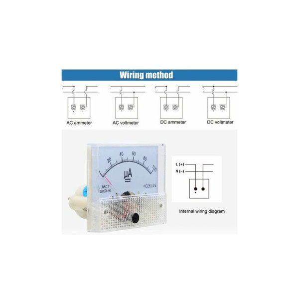Analog voltmeter, 85C1 DC 0100UA pekare analog ammeter, ström yta panel med enkel struktur