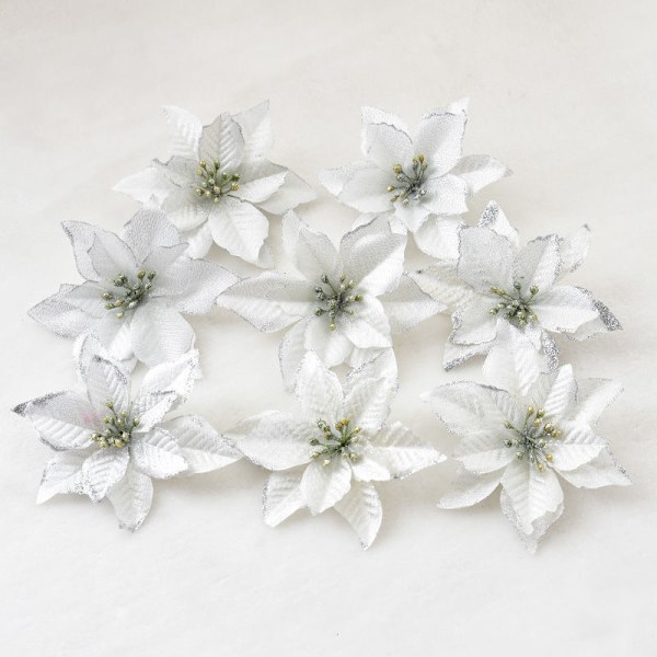 Konstgjorda Julstjärnor Dekorationer Julgranspynt Glittrande Blomma för Jul, Bröllop, Festligheter (8 stycken)