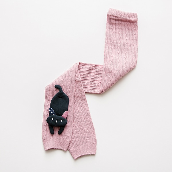 Tjejer Legging Byxor Cat Knit Footless Baby Toddler Tights 1-8 år rosa