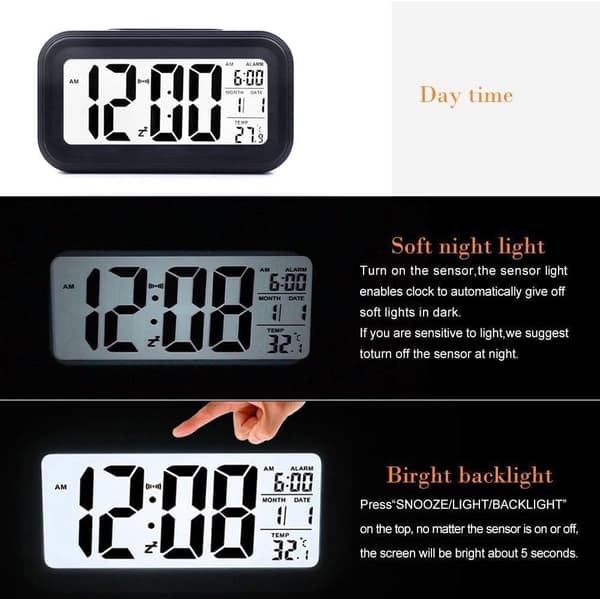 Uppgraderad digital väckarklocka, LED-display med temperatur Större