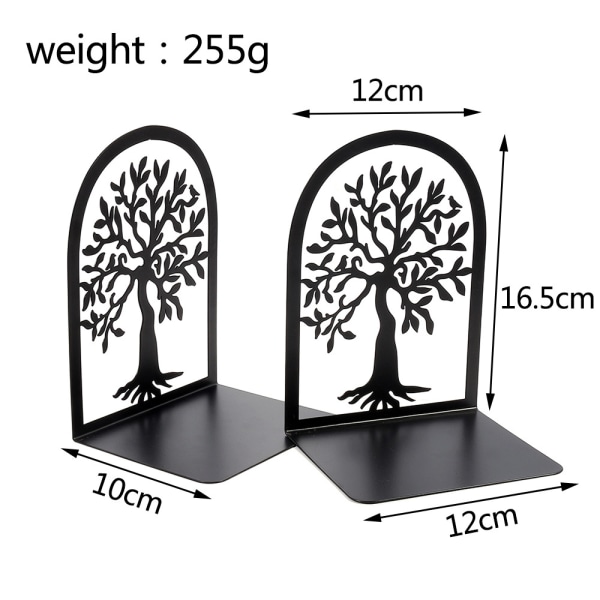 Bookends, Mini Book Holder, Metal Tree of Life Book Divider, Black 1 Pairs