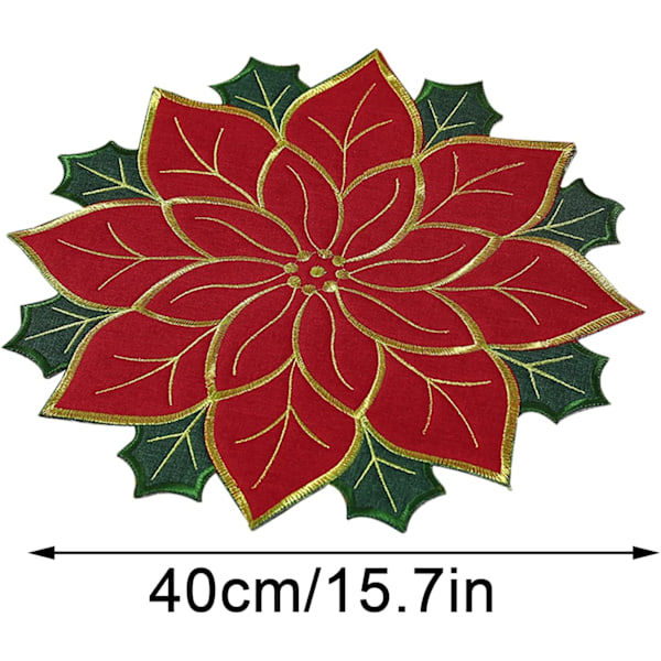 Julduk, Röda Julstjärnor Broderade Dukar, 16 Tum Runda Jul Broderade Dukar, Julblommformad Duk för Jul