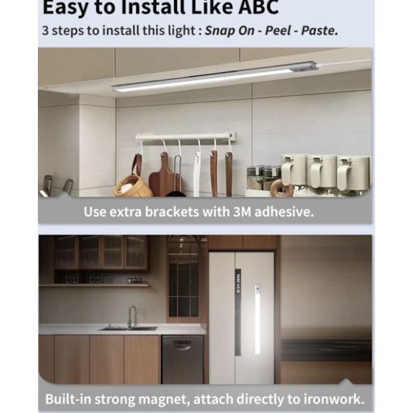 LED Köksbelysning Under Skåp med Sensor, 50cm 2 i 1 USB Uppladdningsbar och 5V DC Driven Garderobsbelysning Trådlös LED Skåpbelysning Batteridriven