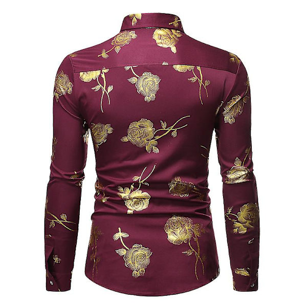 Herre Rose Folie Stempling Langærmet Skjorte-2XL