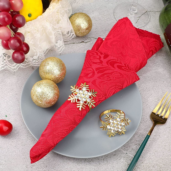 10 stk. Jule Servietringe, Guld Snefnug Servietholdere Jule Servietspænde med Rhinesten til Julebryllup Festmiddag Thanksgiving