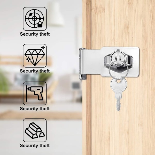 Zink Alloy Hasp Lås Hængelås Låsning Hasp med Nøgle og Skruer 3 Tommer Lås