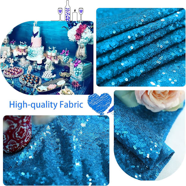 Rektangulær Sequin Dug Aqua Blå Dug Uden Sammenføjninger 50x1