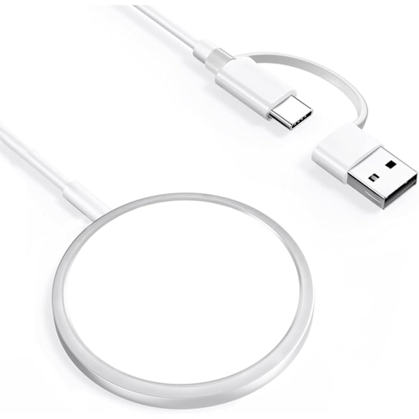 15W Magnetisk Induktionsladdare - MFi-Certifierad - Magnetisk Bas till USB-C Laddningskabel (1m) med USB-A Port, Lämplig för iPhone15/14/13/12 Pro Max M