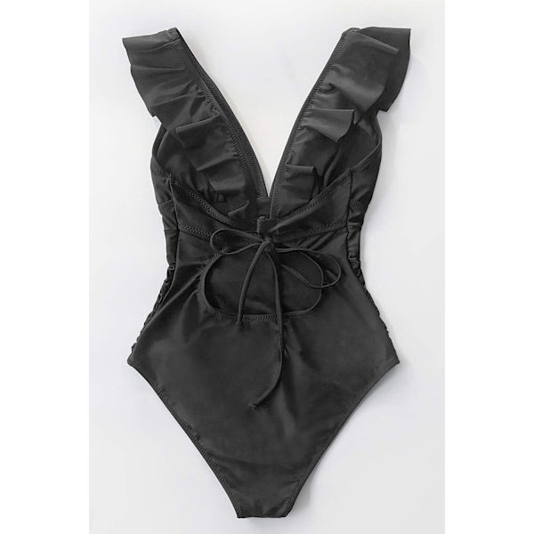 Kvinders V-hals Enkelt Stykke Badetøj Ruffle Tie Enkelt Bikini,XL
