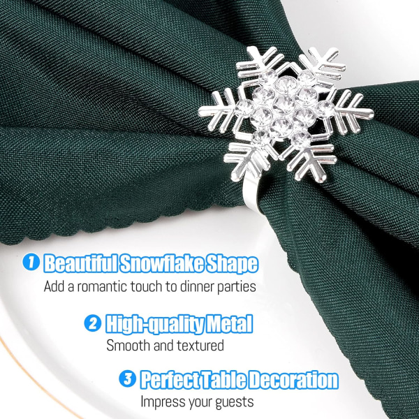 Servettringar- Set med 12 Snowflake Metal Servetthållare Silver Xmas Servett Bu