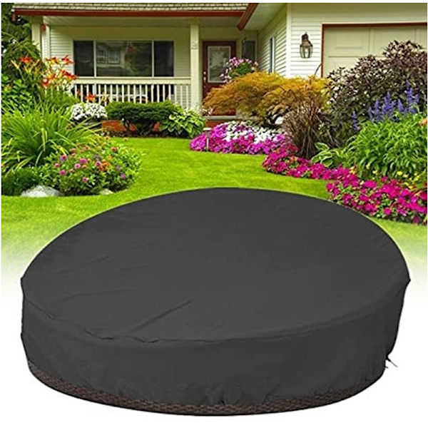 Vattentät rund soffa sängskydd överdrag, utomhus vardagsrum rund trädgårdssäng överdrag (210D svart) 228*83cm