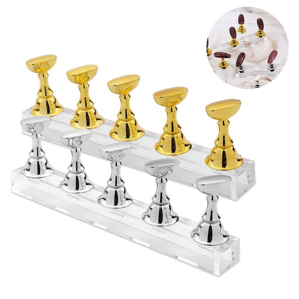 2 Set Acrylic Nail Art Practice Stands Magnetic Nail Tips Holders Training
