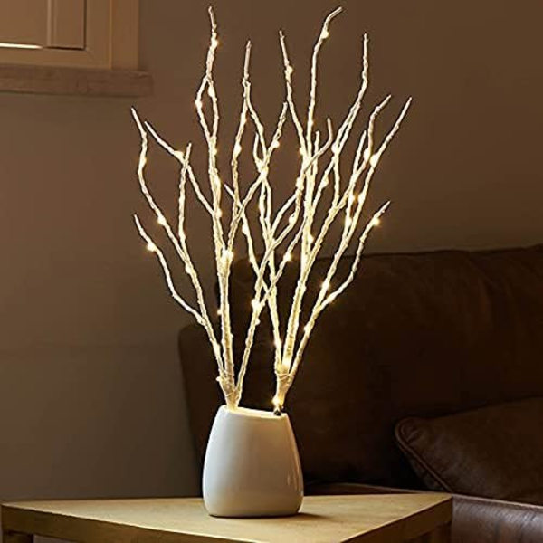 Lystede birkegrene 80 cm 100 hvide pile LED batteridrevet med timer