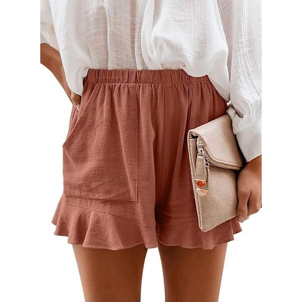 Kvinners komfortable shorts med snøring i livet, elastisk midje, ensfarget, sommerstrand