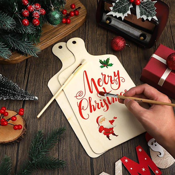 DIY Thanksgiving Christmas 6-delad träskärbräda med handtag opolerad träpaddel rektangulär skärbräda bricka