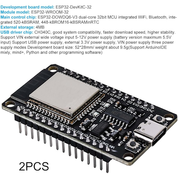 ESP32 2 Pack NodeMCU -moduulien kehityskortti: ESP32 Type C NodeMCU ...