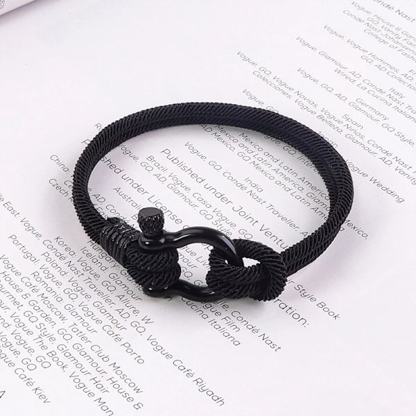 Män Kvinnor Stål Skruv Ankare Shackle Nautisk Sjöman Rep Armband Wrap Armband svart