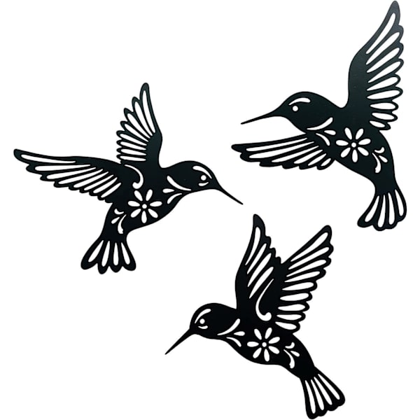 3 kappaleen ontto metalli kolibri seinäkoriste, musta