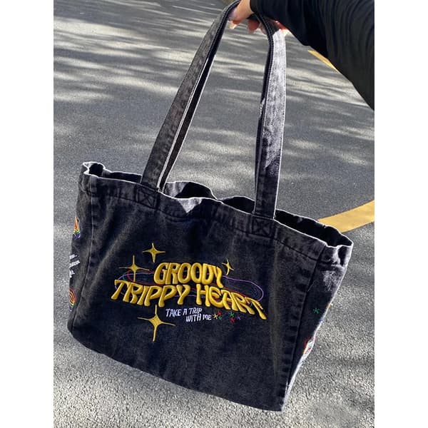 Crossbody-väskor för kvinnor Casual Denim-väskor broderi Dam axelväska P