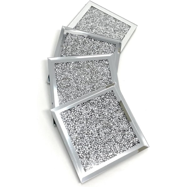 Firkantede Sparkle Diamante Crushed Jewel Glass Glitter Coasters