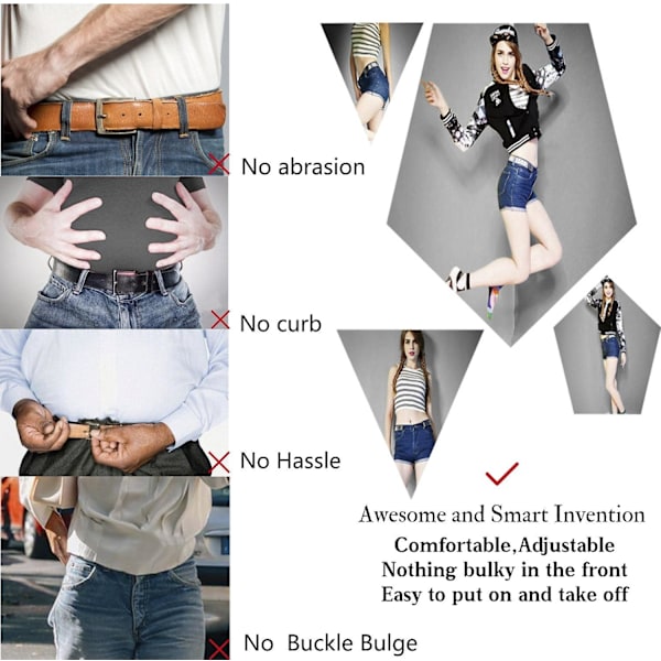 Spännlöst stretchbälte för damjeans, elastiskt spännlöst osynligt bälte