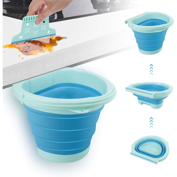 Eleganted hopfällbar soptunna för kök 4L silikon soptunna hopfällbar hängande soptunna för köksskåpsdörr bil sovrum badrum förvaring bänk skräp tunna hopfällbar (blå)