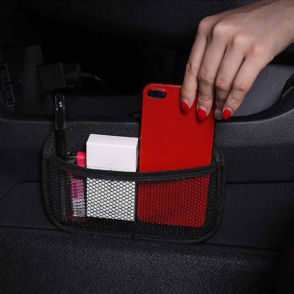 Sett med 2 bilbagasjenettposer - 2 poser på 20,5 x 14,5 cm - Bagasjenett - Oppbevaringsnett - Mesh-oppbevaringspose for mobiltelefon - Elastisk nett