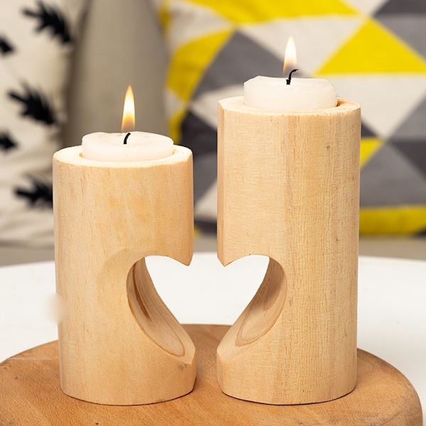 Tealight-ljusstake för skrivbordsdekoration, dekorativt set med tealight-ljusstakar i trä, enhetligt hjärtformat ljusstakar för heminredning