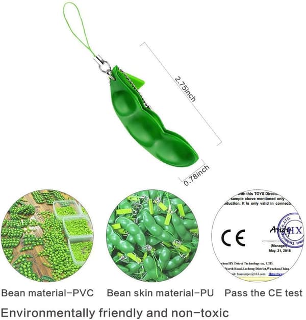 5-pak ærtebælg Fidget-legetøj, Squeeze Pea Edamame Pea Popper nøglering nøglering