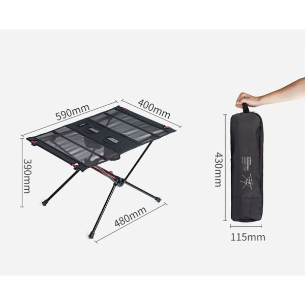 Utomhus Ultralätt picknickbord, svart aluminiumlegering Camping hopfällbart bord