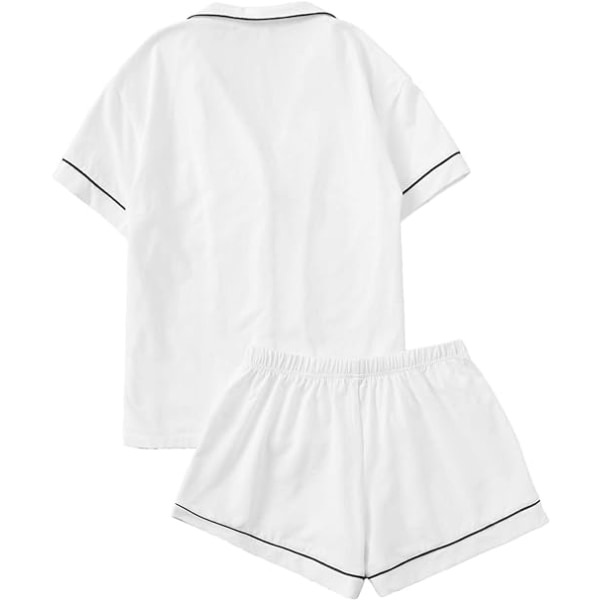Kvinnors Notch Krage Korta Ärmar Sovkläder Två Delar Pyjamas Set vit XL