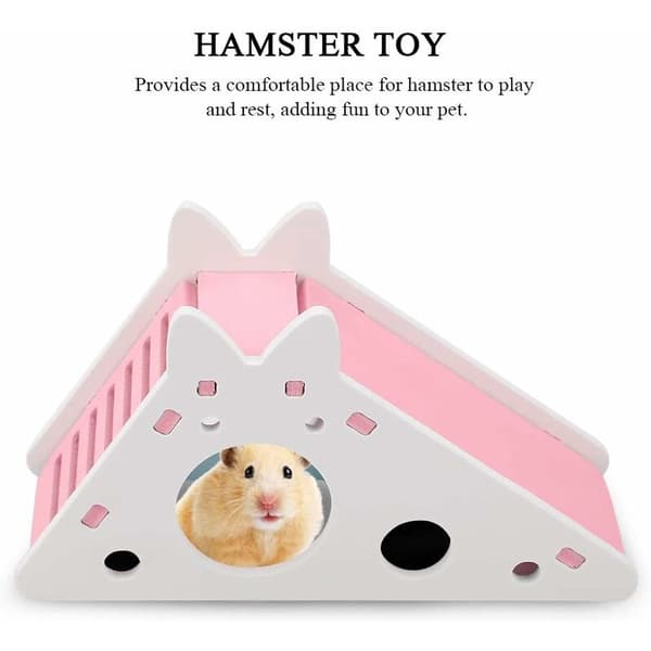 Hamstertrappa i trä, husdjursmontering, viloplats, hamsterklätterleksaker (rosa)